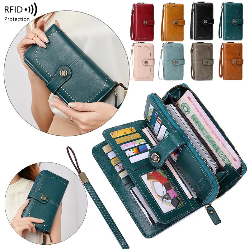 RFID Blocking Women's Long Zipper Wallet, Large