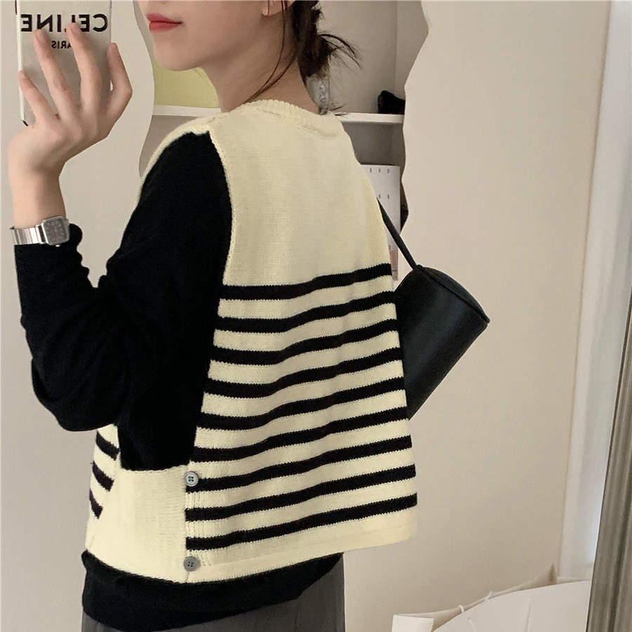 Striped Knit Waistcoat Sleeveless Vest For Women