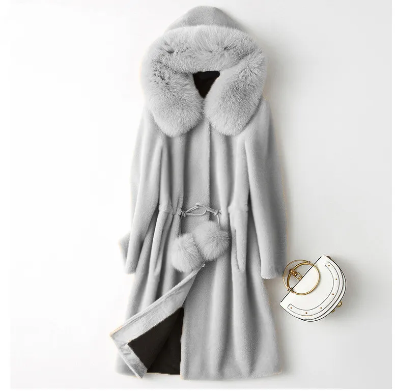 Fashion New Product Fur Women's Mid-length Slim Coat - Grey