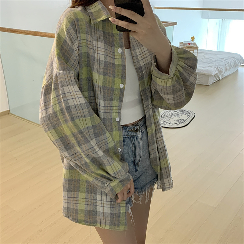 Title 8, Retro Loose Plaid Shirt Women