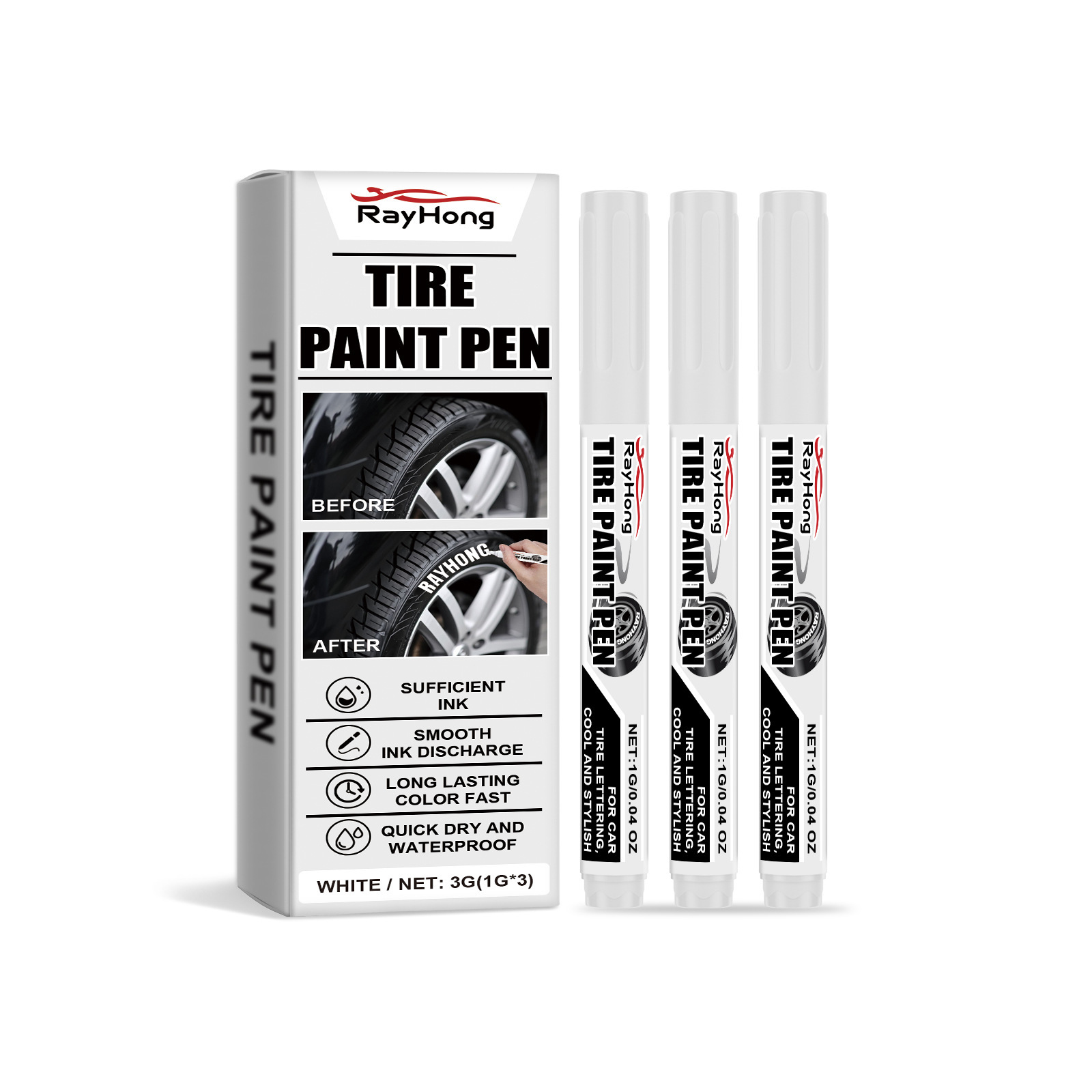 Rayhong White Car Tire Paint Markers, Multi-color Long-lasting Coloring, Personalized Creative DIY Oil-based Markers. 2