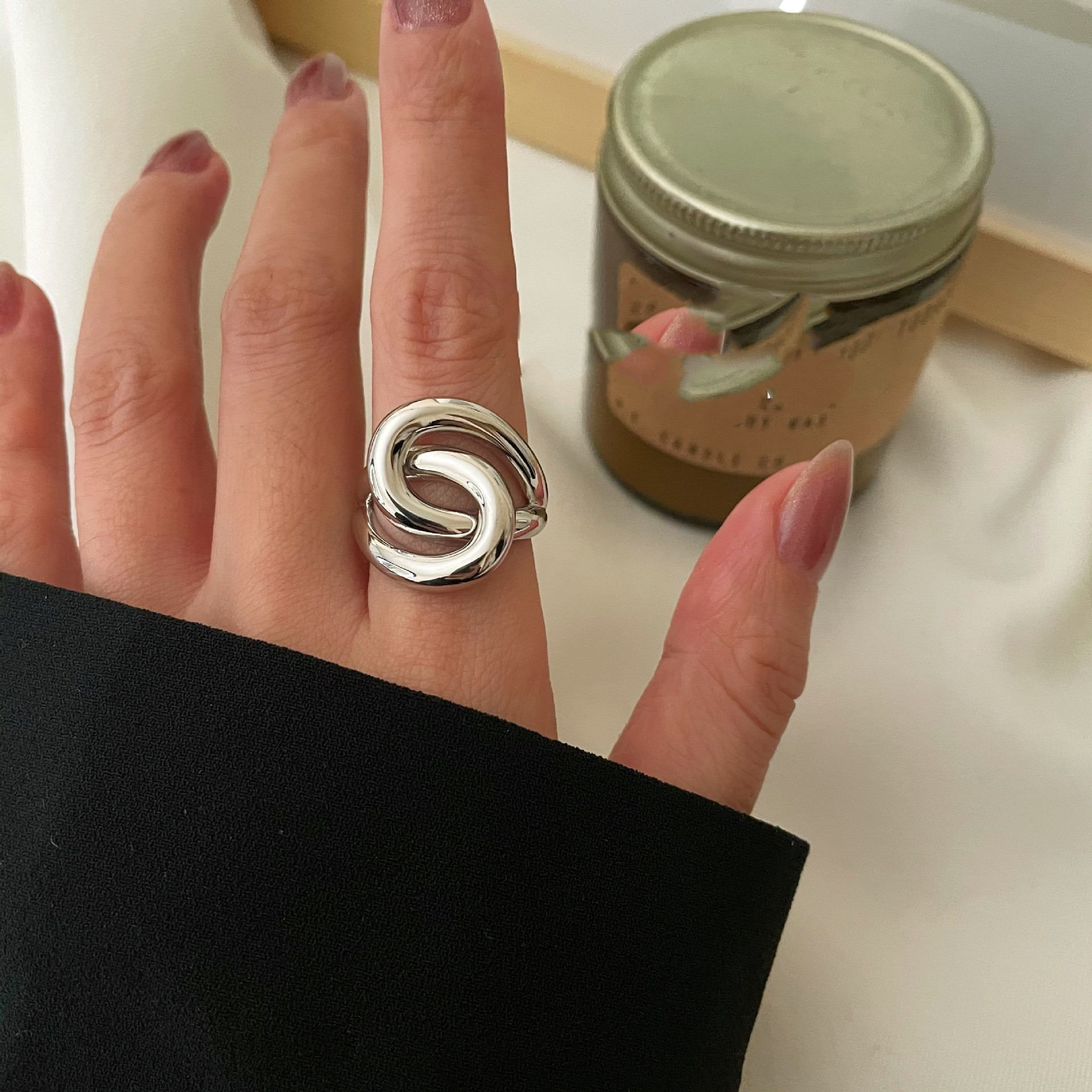 Korean Version Of S925 Silver Geometric Irregular Ring Women