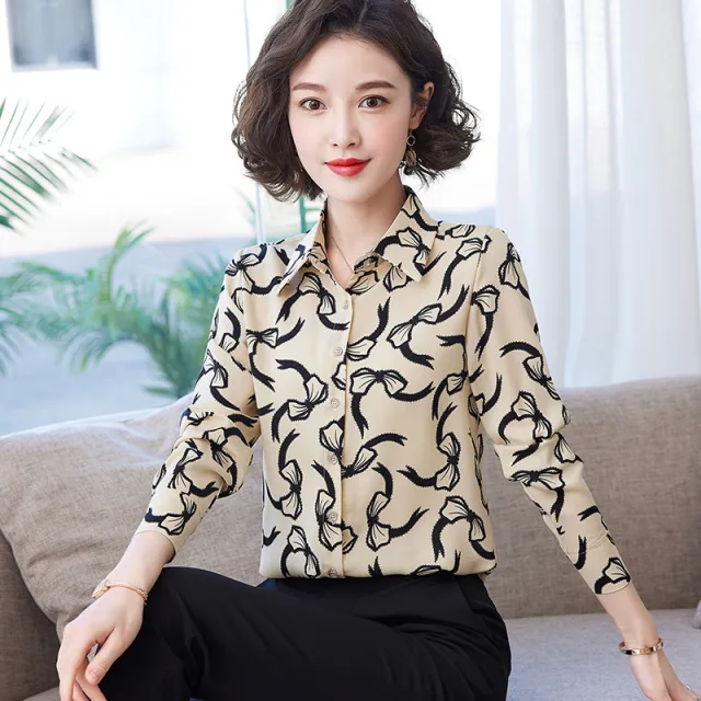 Women's Retro Design Niche Print Shirt Apricot - Shop at LoveMi