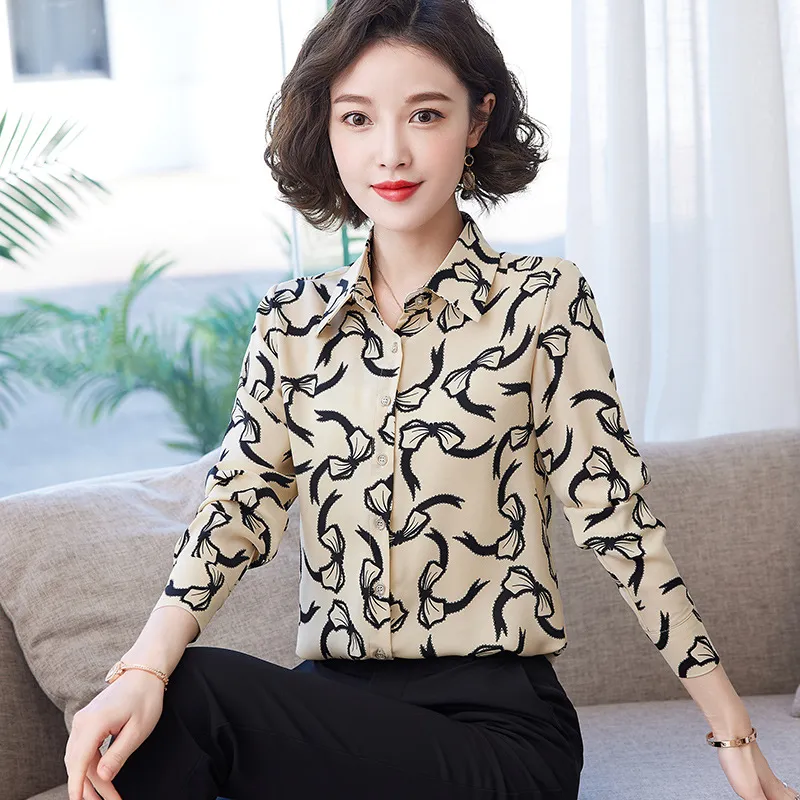 Women's Retro Design Niche Print Shirt - Apricot