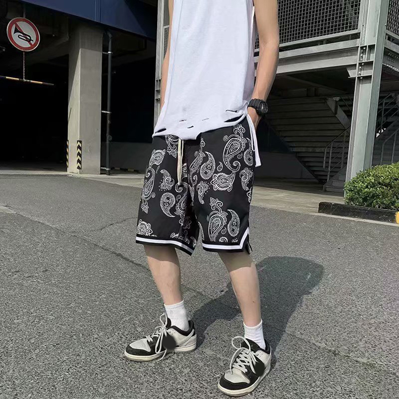 Men's Loose Cashew Flower Drawstring Shorts