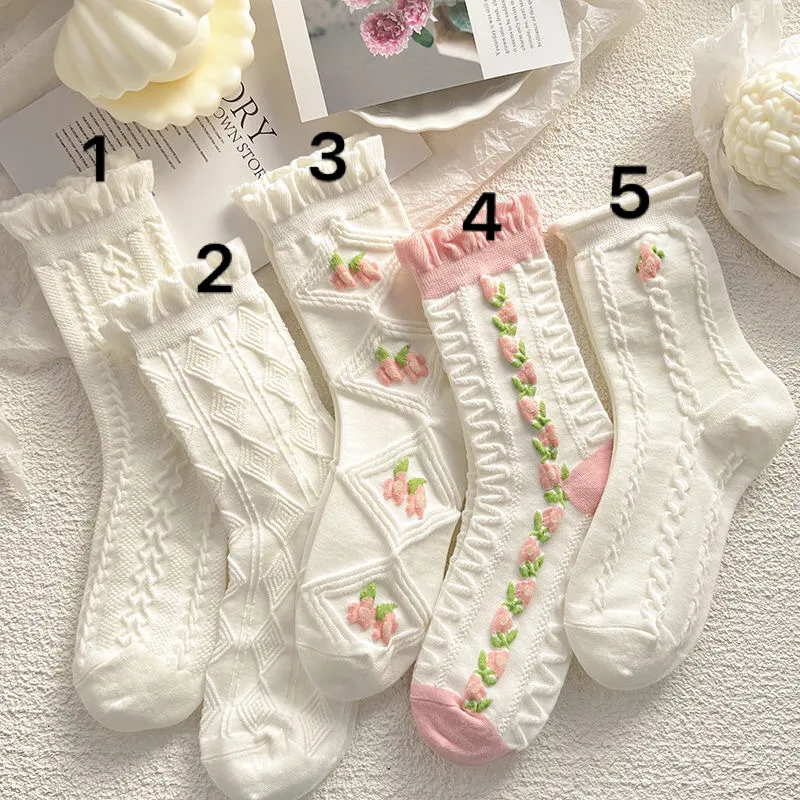 Women's Japanese Style Mid Tube Lace Socks - Style3