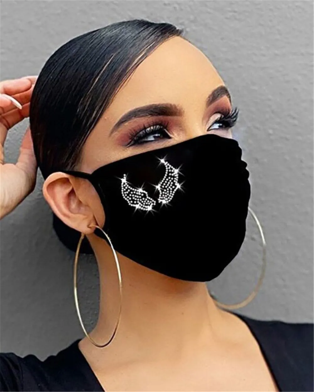 Riding Mask Cotton Dustproof Black Fashion Flashing Diamonds With Rhinestones - Wing
