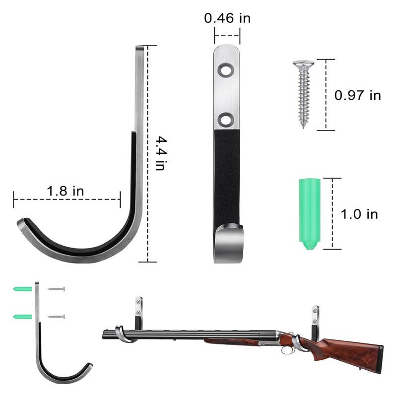 2X Gun Rifle Shotgun Pistol Padded Wall Mounting Hooks Rack Hangers Storage UK