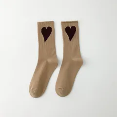 Socks Women's Big Love Medium Tube Macaron Colour - Coffee - View 1