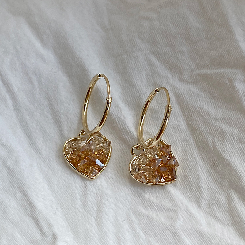 Korean Champagne Gradient Crystal Love Earrings