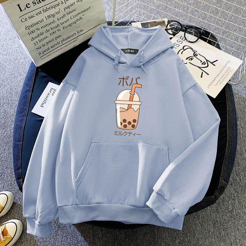 Milk Tea Hooded Pure Color All-matching Loose Student Sweater
