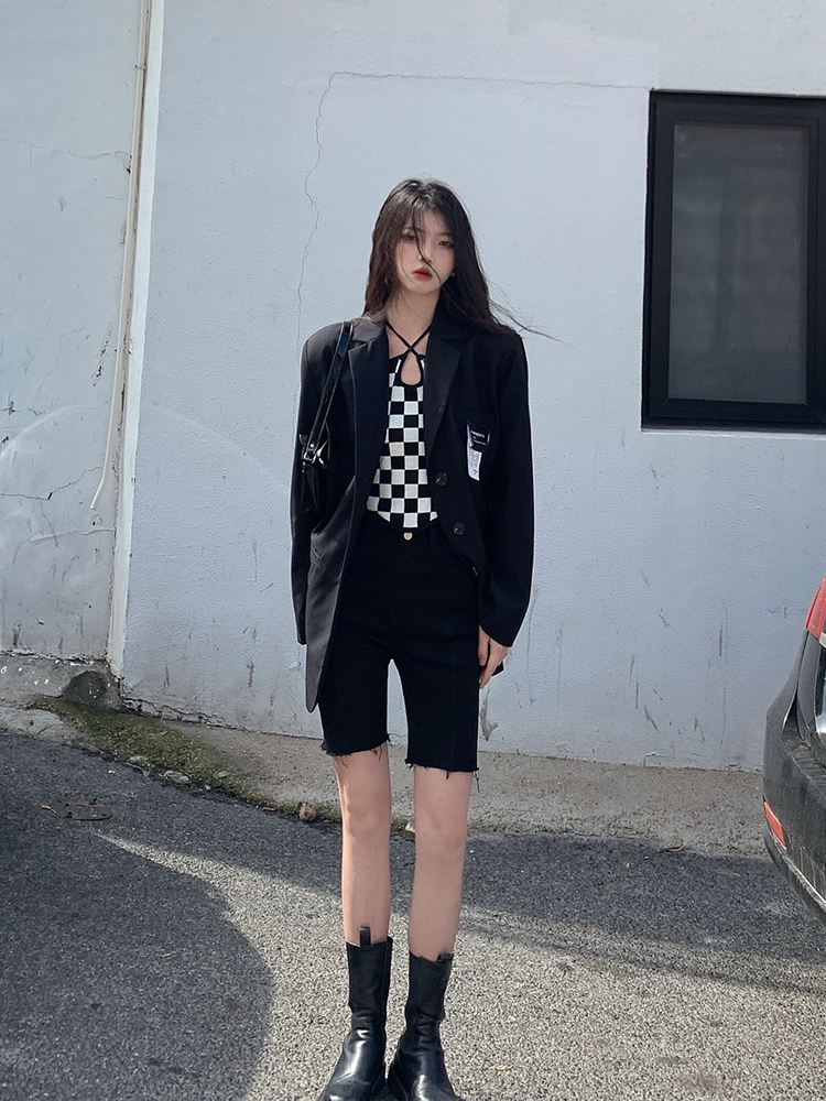 The New High-end Blouse Black Loose Fried Street Small Suit