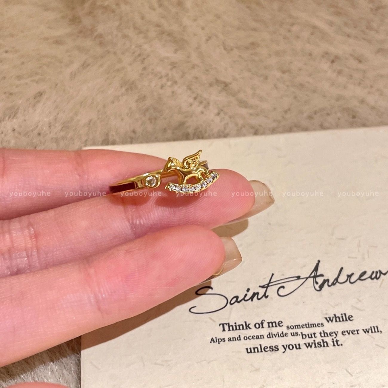 Women's Golden Pony Index Finger Ring, New Year Light Luxury High end Stackable Open Band,... thumbnail 3