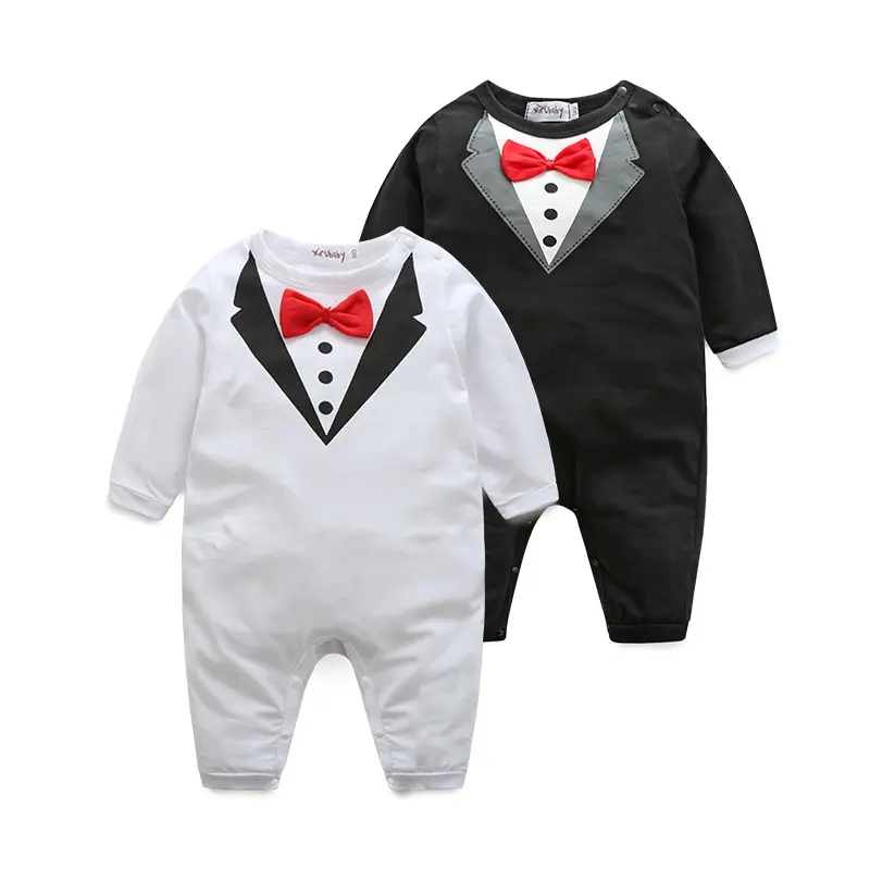 Boys Gentleman Bow Long Sleeve Romper Bodysuit