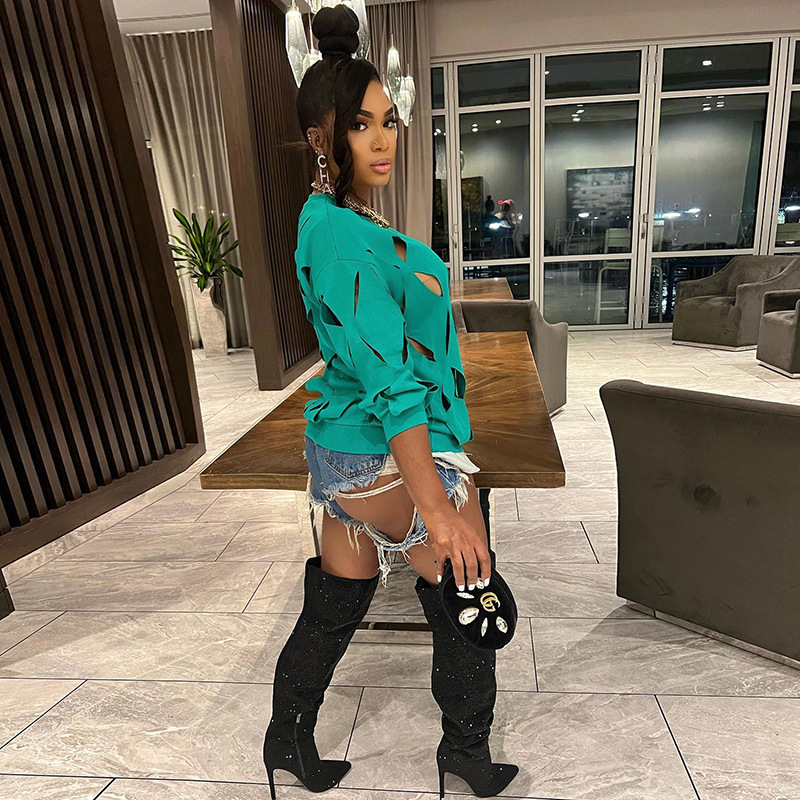 Burnt Flower Cut-out Loose Sweater Top