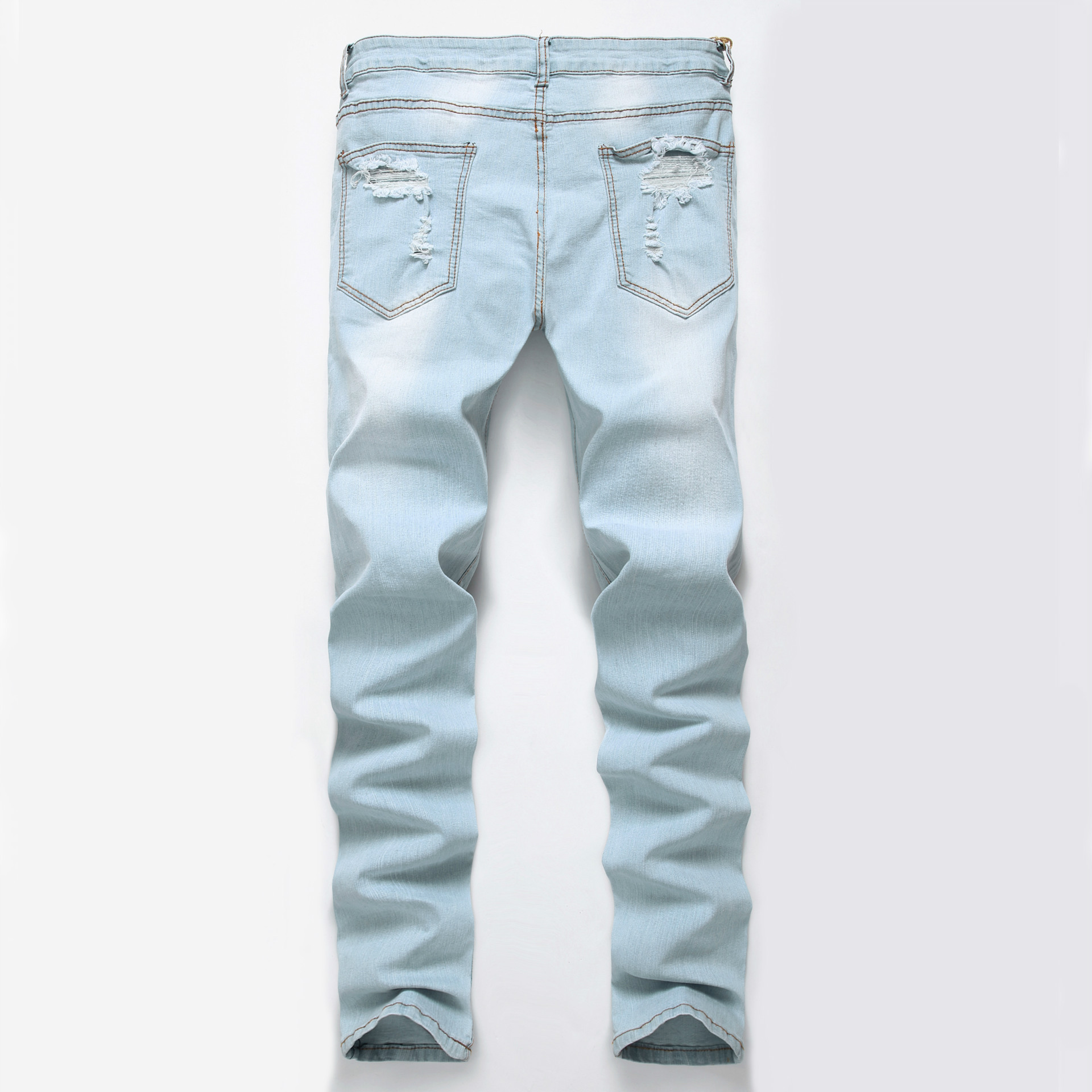 Title 4, Mens slim fit jeans, light white blue, big hol...