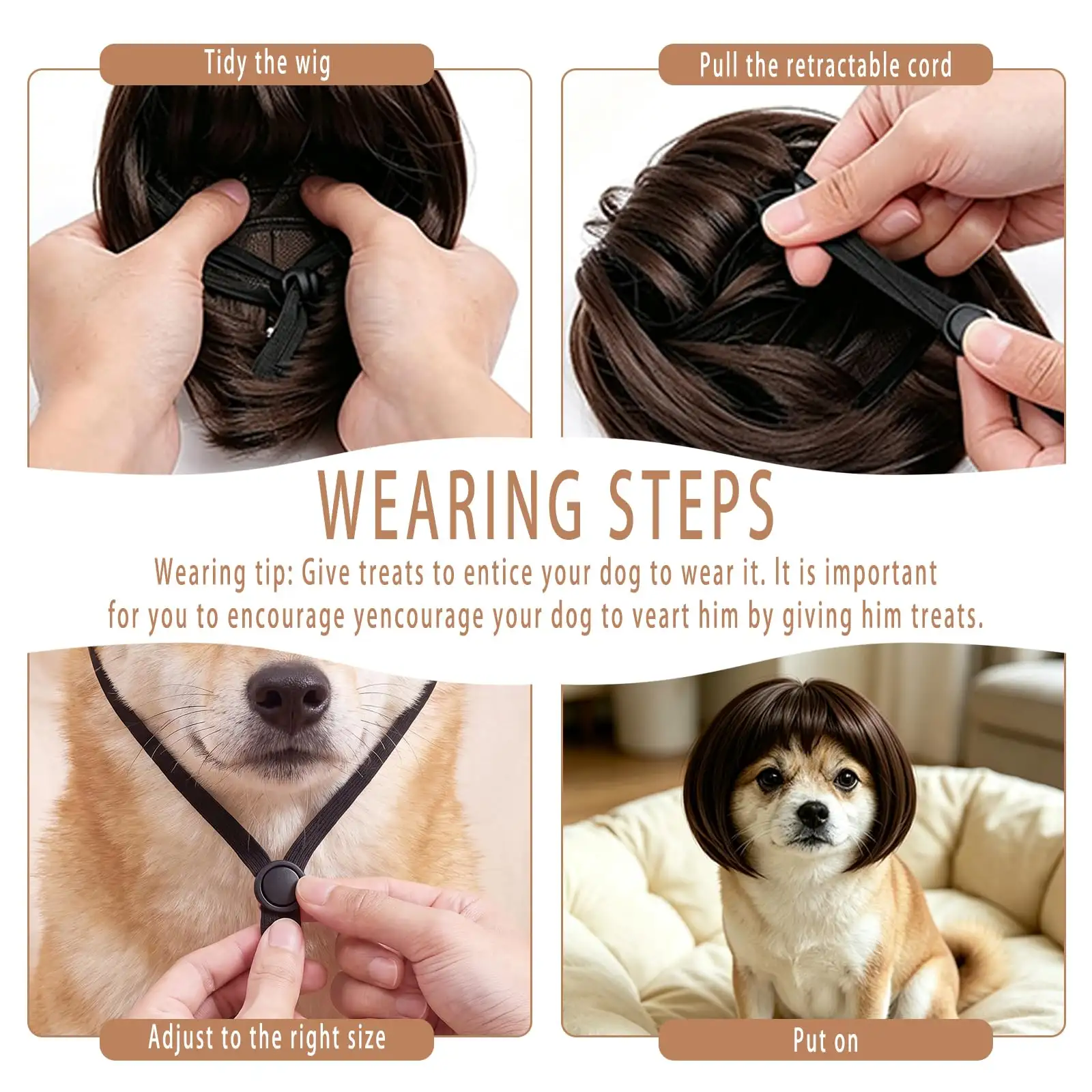 1 Pack Funny Cat And Dog Wigs, Soft Pet Cosplay Costume With Adjustable Straps, For Halloween Christmas Party Dress-Up, Ideal Gift For Pet Lovers