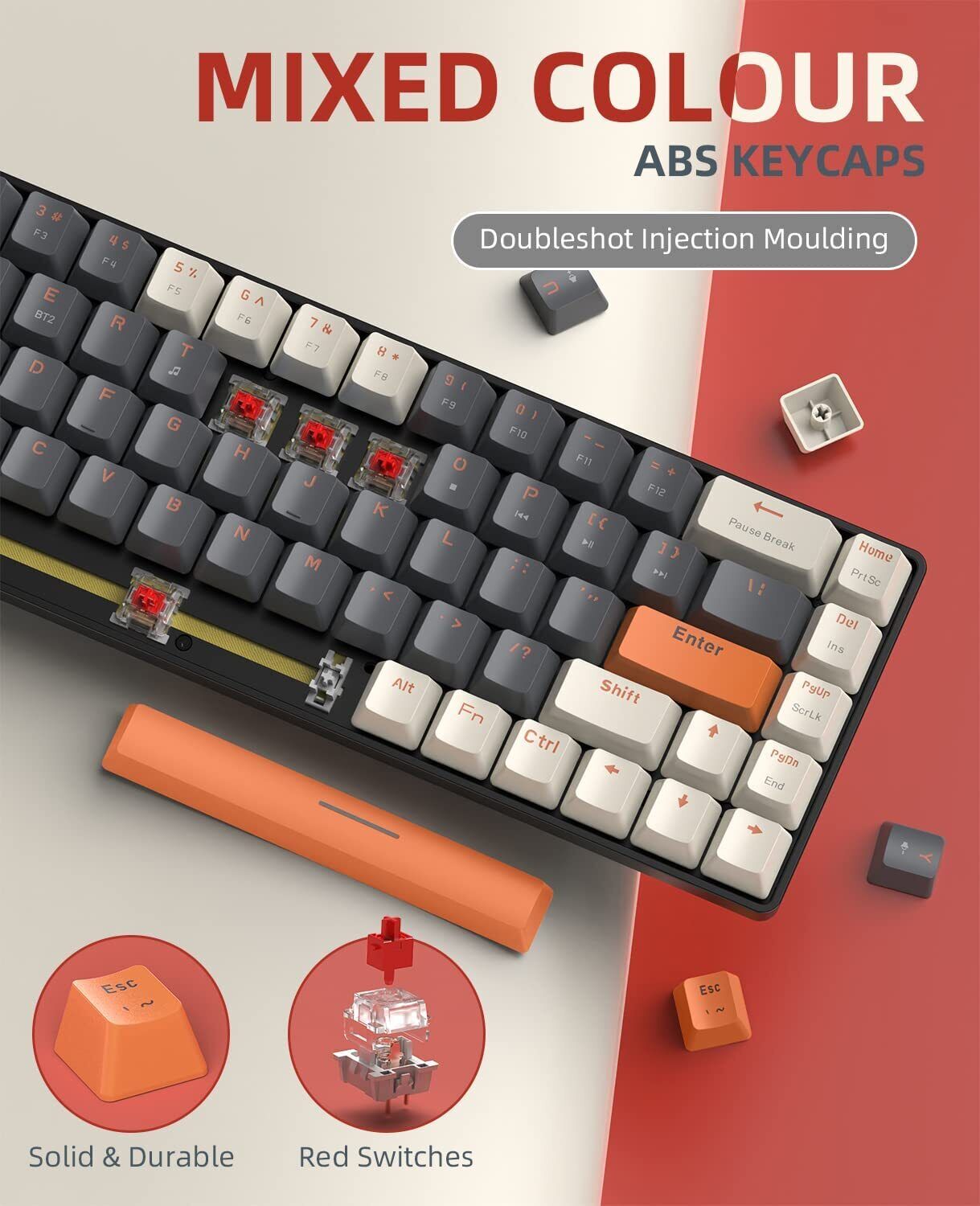 Wireless Bluetooth Mechanical Keyboard,Dual Interface   Type C& USB  For... 2