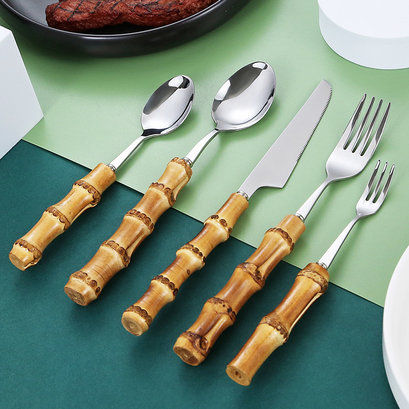 Title 6, Natural Bamboo Handle Tableware Western Steak K...