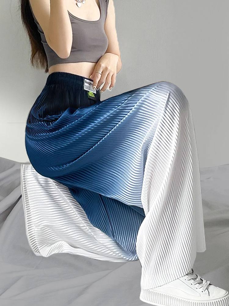 Ice Silk Pleated Gradient High Waist Drape Wide Leg Pants