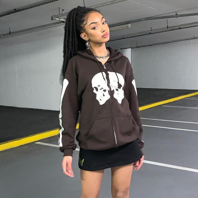 Personality Skull Print Hooded Sweater