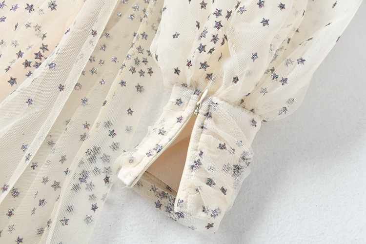 Women's Mesh Star Shiny Silk Print Waist Wrapping Slim Dress