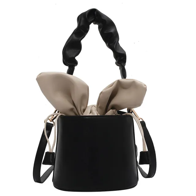 Cute Rabbit Ears Girl Heart Tie Bucket Pleated Handbag Black - Shop at LoveMi