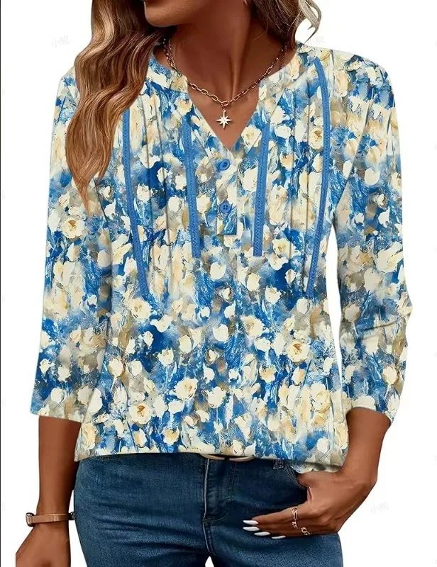 Women'S V Neck Long Sleeve Shirt With Letter Print Style6 - Shop at LoveMi
