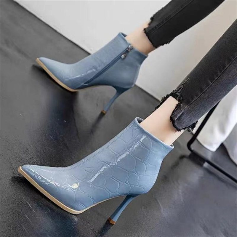Women's High Heels Pointed Toe Stiletto Martin Boots Blue - Shop at LoveMi