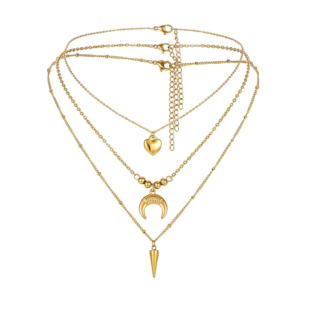 Stainless Steel Titanium Steel Three Layers Moon Love Rivet Pendant