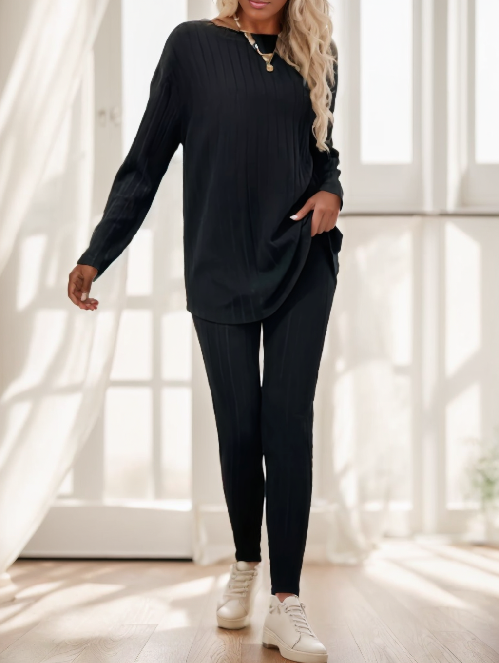 Women's Casual Solid Two-piece Pants Set