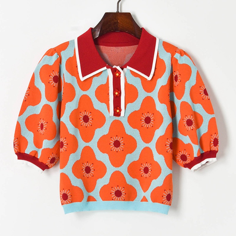 Spring And Summer New Contrast Flower Sweater