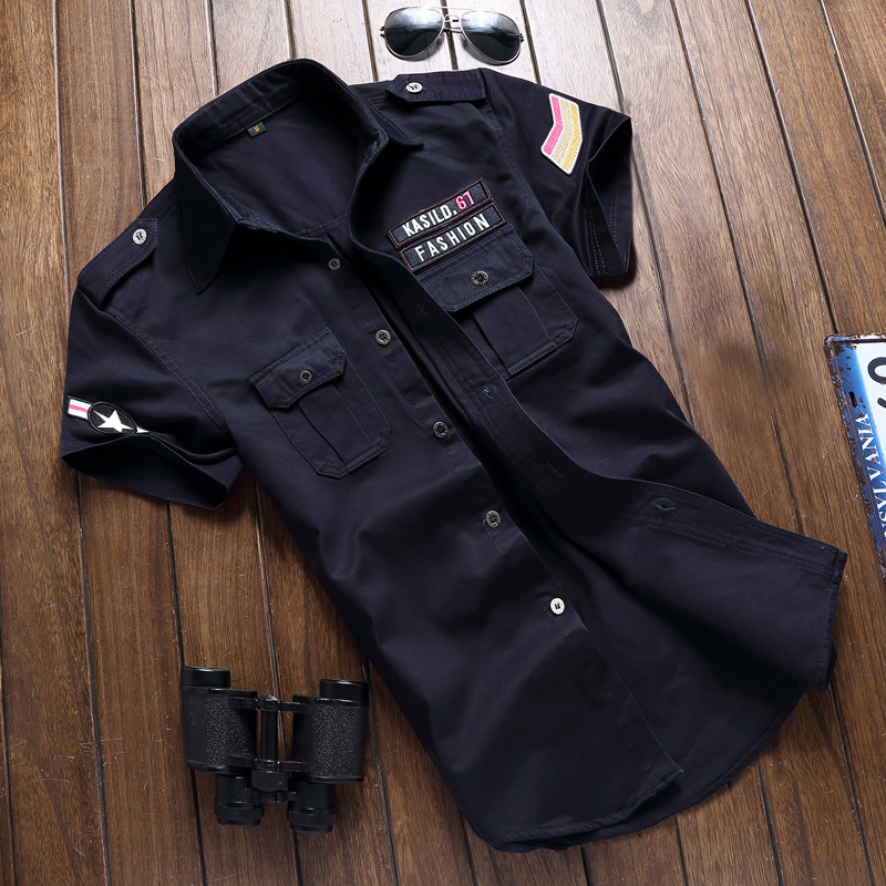 Summer Short Sleeve Shirt Military Green Work Clothes Casual Shirt