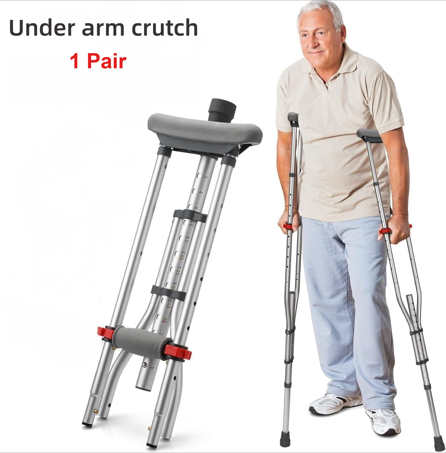 Adjustable Underarm Crutch Height Lightweight Aluminium