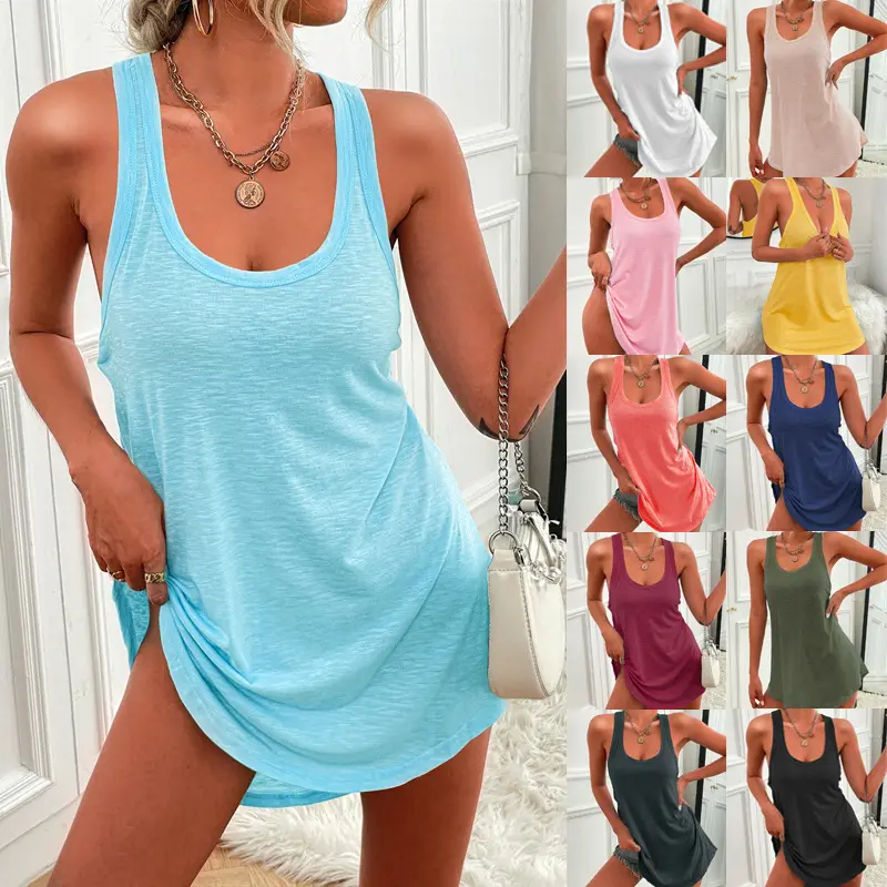 Summer Casual Solid Color U-Neck Racerback Tank