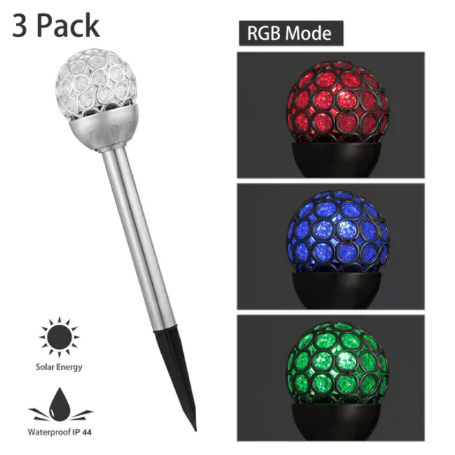 Solarek 3 Pcs Outdoor Solar Lights IP44 Waterproof Ball RGB Light Garden Decor Lamp Landscape Christmas – Style1