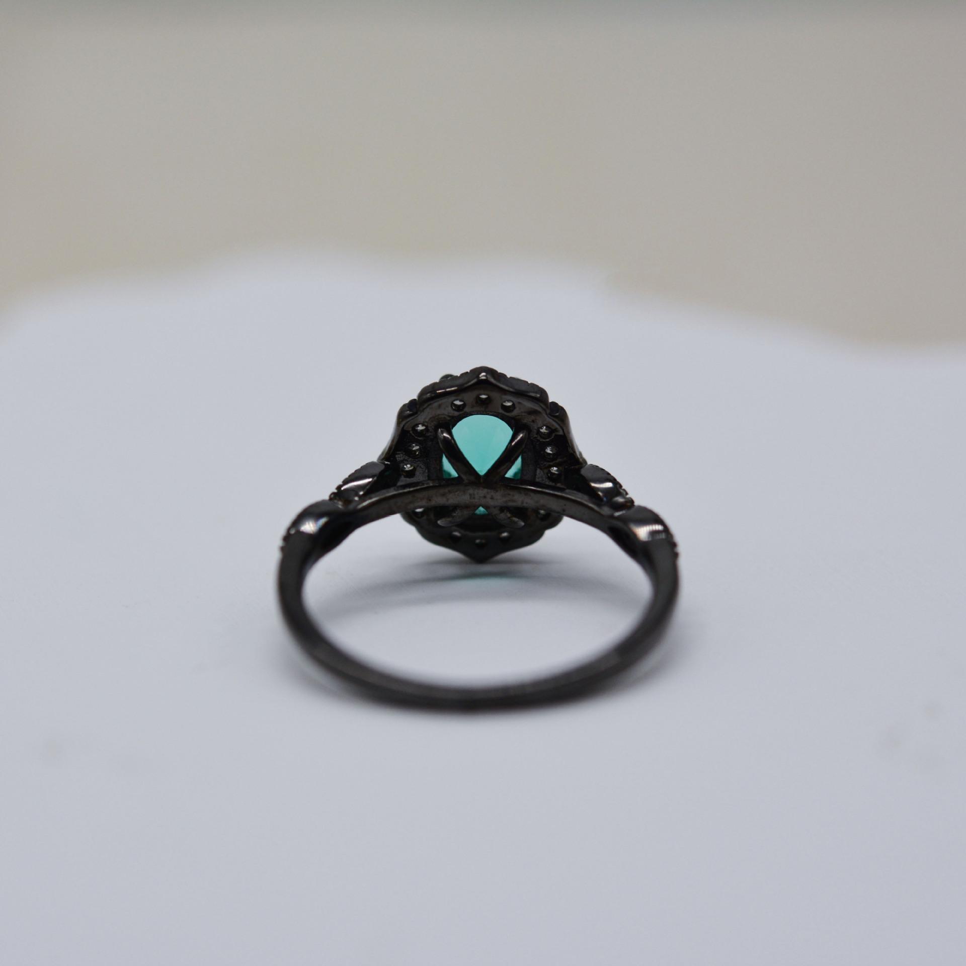 S925 Sterling Silver Black Gold Palaiba Glass Oval Ring