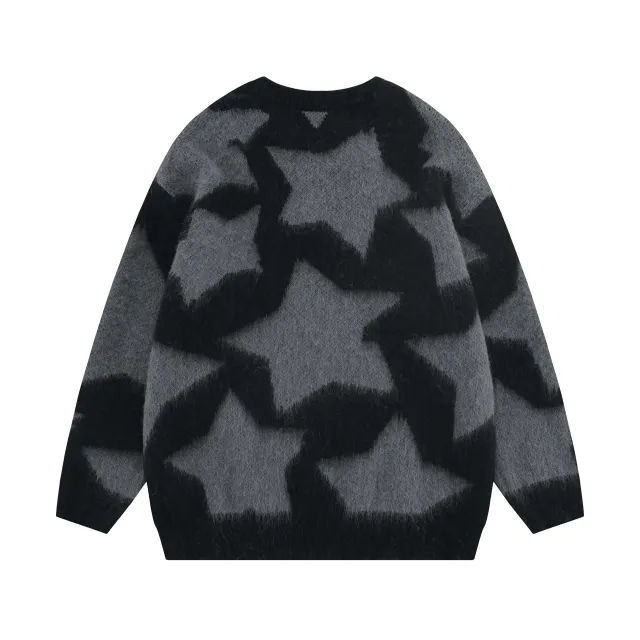Vintage Street Star Jacquard Round Neck Sweater Black - Shop at LoveMi