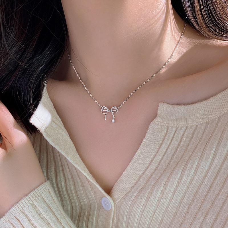 925 Silver Butterfly Necklace Female Knot Clavicle Chain