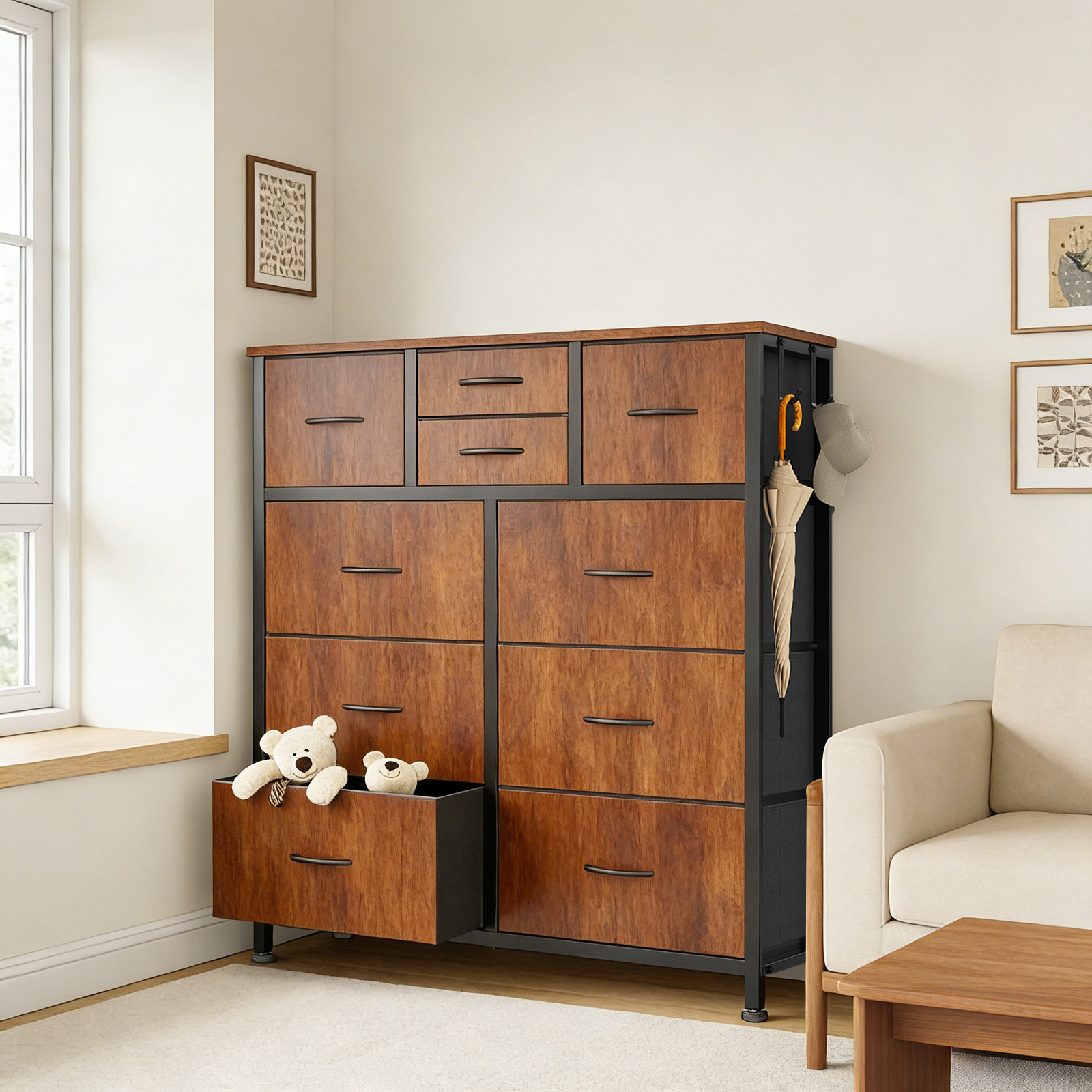 10-Drawer Dresser with Side Pocket & Hooks β photo 4