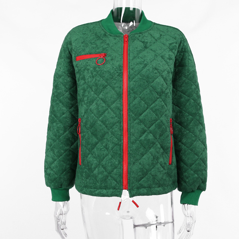 Ladies Round Neck Diamond Zipper Baseball Uniform