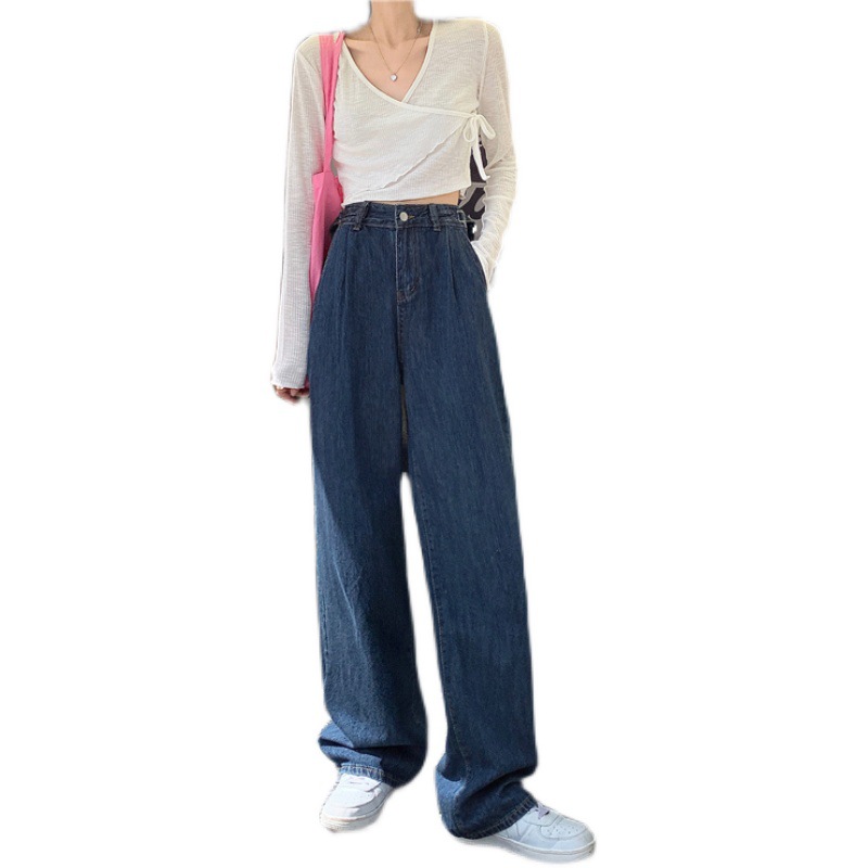Wide-leg Straight-leg Mopping Denim Trousers