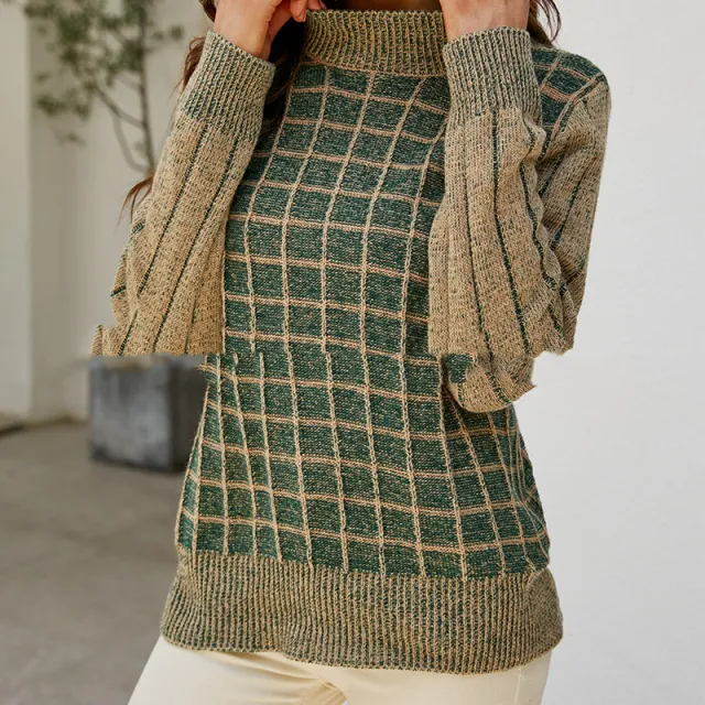 Fashion New Age Reducing Plaid Pullover Sweater Green - Shop at LoveMi