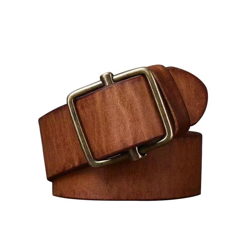 Smooth Buckle Head Layer Cowhide Retro Simple All-match Denim Belt