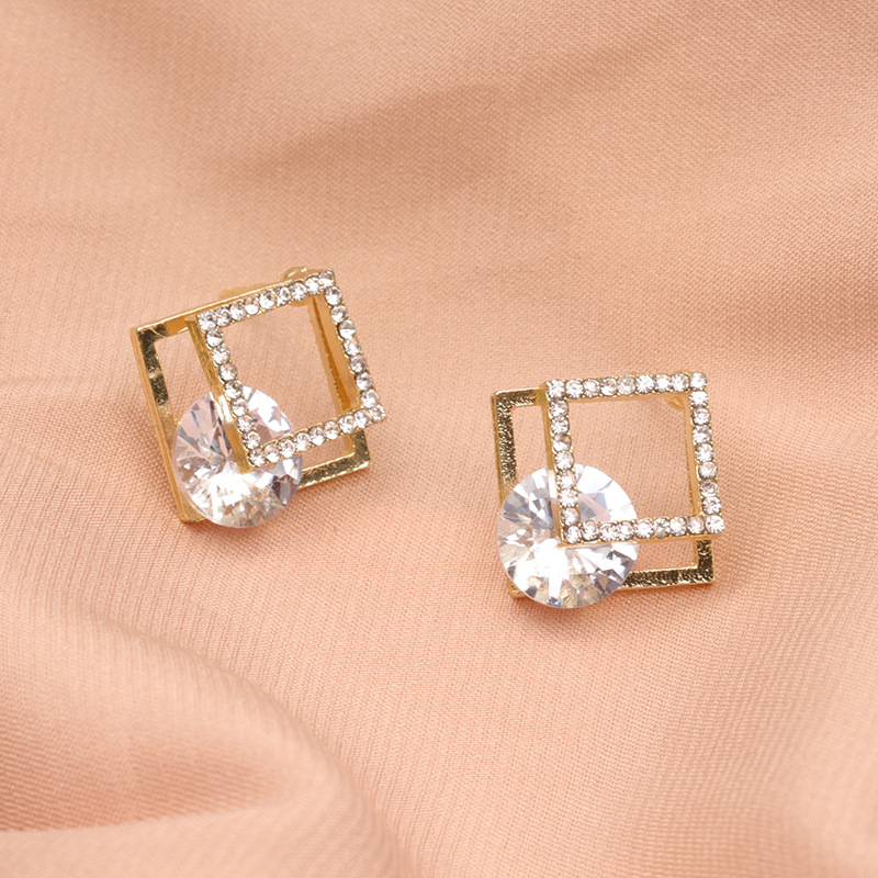 Female Temperament Square Rhinestone Earrings Design Geometric Trendy Personality Earrings