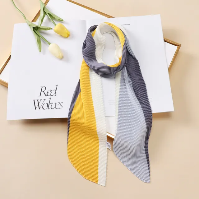 Color Blocking Small Ribbon Scarf Women's Pleated Hair Band Yz103 10X130Cm - Shop at LoveMi