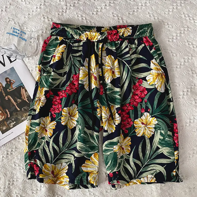 Youth Color Nine-color Printing Loose Men's Waist Drawstring Shorts