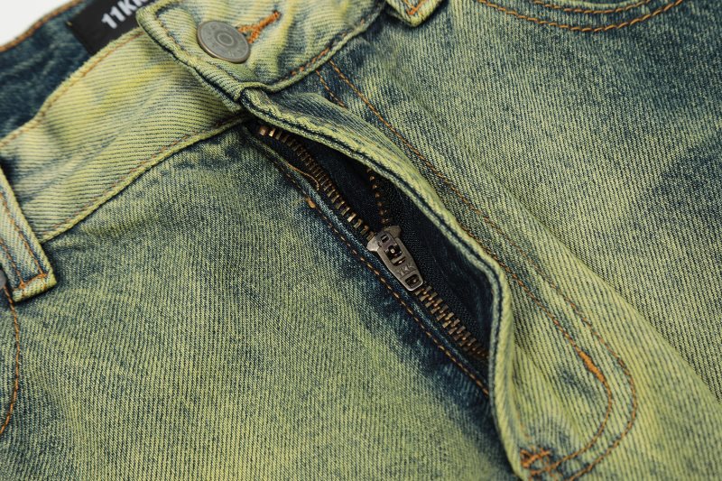 High Street Distressed Loose Distressed Yellow Wash Stitching Cut Casual Pants