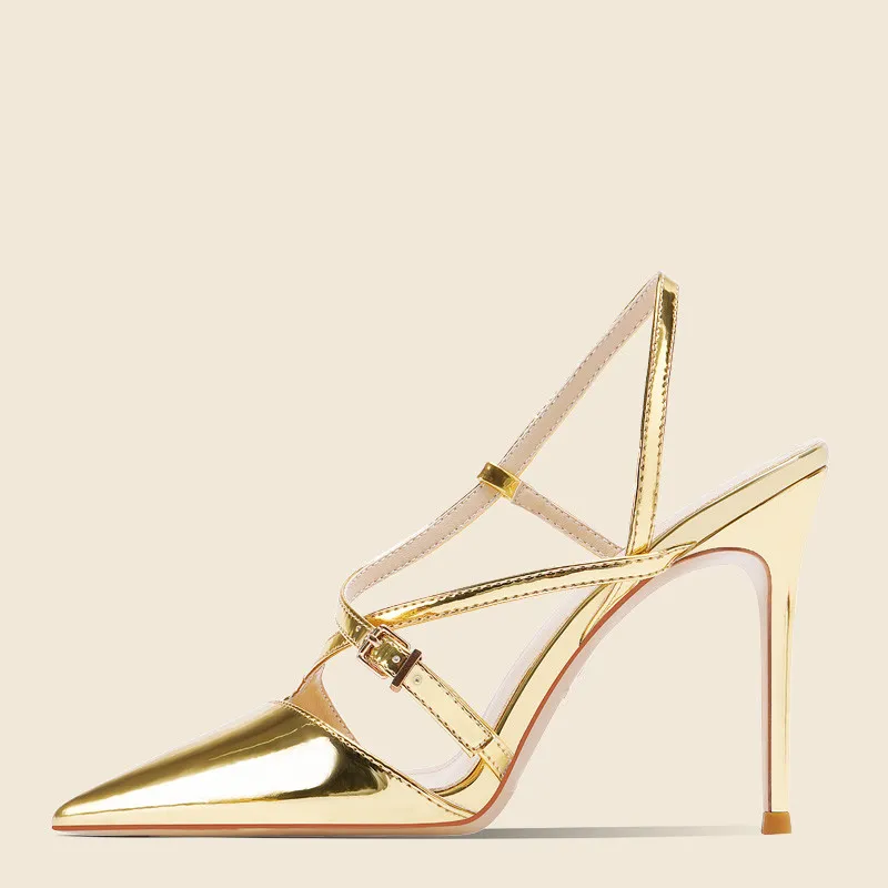 Women's One Word Toe High Heel Shoes - Gold