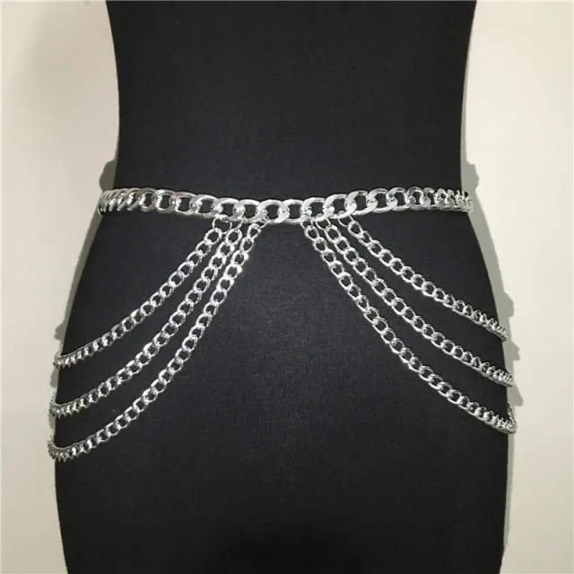 Body Chain Metal Multilayer Simple Waist Chain Silver - Shop at LoveMi